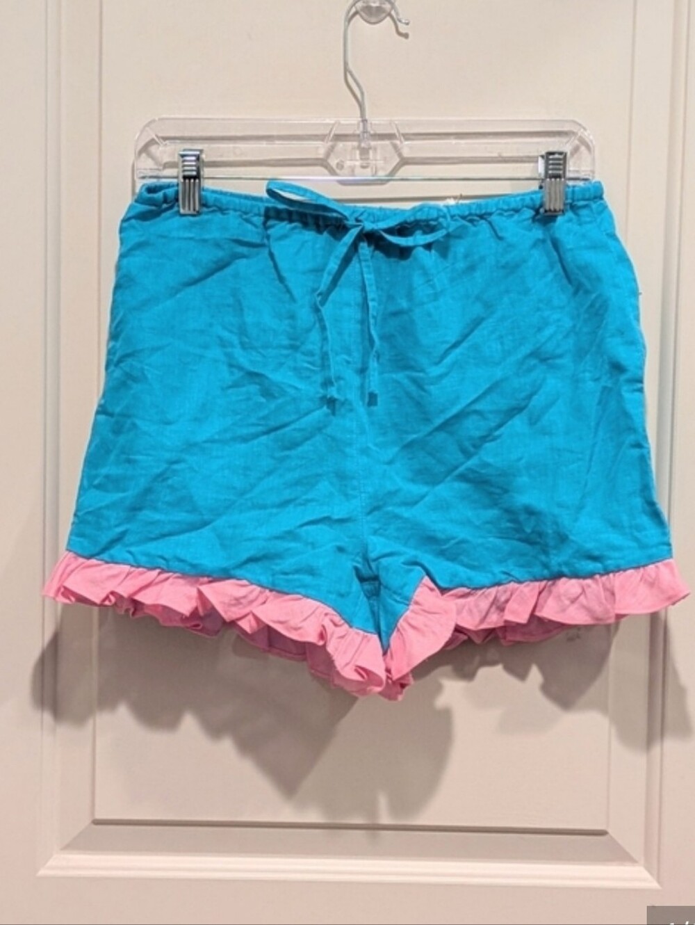 Dora Larsen Bligh Blue Lounge Shorts with Pink Ruffle Trim Size 8